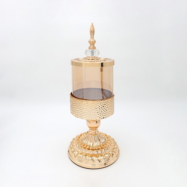 Διακοσμητικά Επιτραπέζια 24home - ΣΗΜΑΝΤΙΚΟ: Σε περίπτωση διαφοράς τιμής από το κατάστημα ισχύει παντα και μόνο η τιμή του καταστήματος Διακοσμητικό Δοχείο Γυάλινο-Μεταλλικό Χρυσό 15x40εκ. ES