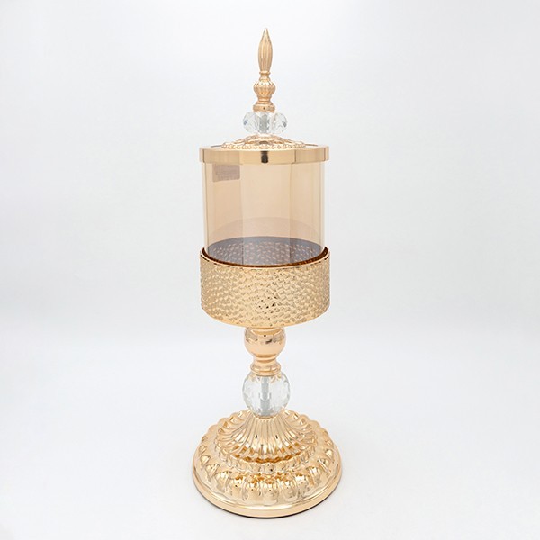 Διακοσμητικά Επιτραπέζια 24home - ΣΗΜΑΝΤΙΚΟ: Σε περίπτωση διαφοράς τιμής από το κατάστημα ισχύει παντα και μόνο η τιμή του καταστήματος Διακοσμητικό Δοχείο Γυάλινο-Μεταλλικό Χρυσό 15x45εκ. ES