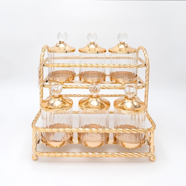 Δοχείο Σετ 6τμχ Με Καπάκι Σε Βάση Γυάλινο-Μεταλλικό Χρυσό 29x20x29εκ. ESTHETI 819-00273 (Υλικό: Μεταλλικό, Χρώμα: Χρυσό ) - ESTHETI - 819-00273