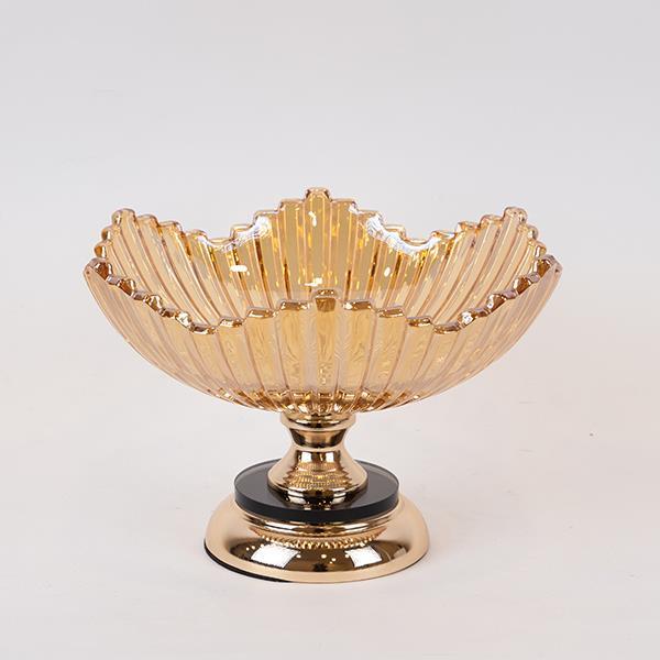 Διακοσμητικά Επιτραπέζια 24home - ΣΗΜΑΝΤΙΚΟ: Σε περίπτωση διαφοράς τιμής από το κατάστημα ισχύει παντα και μόνο η τιμή του καταστήματος Διακοσμητικό Μπωλ Γυάλινο-Μεταλλικό Χρυσό 29x18εκ. ESTH