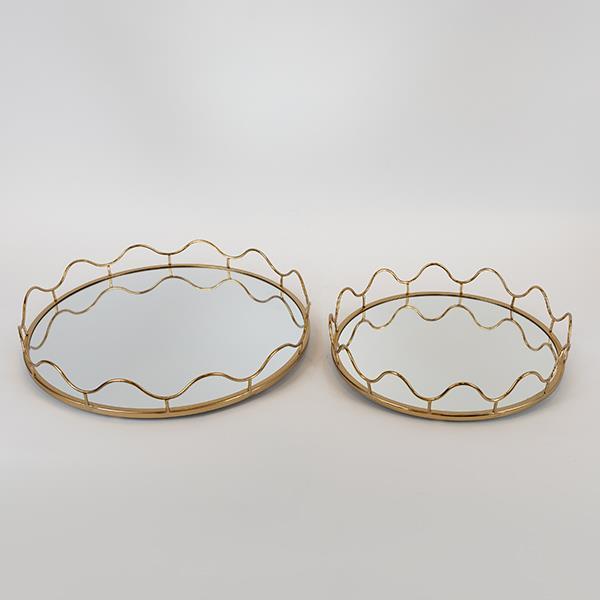 Διακοσμητικά Επιτραπέζια 24home - ΣΗΜΑΝΤΙΚΟ: Σε περίπτωση διαφοράς τιμής από το κατάστημα ισχύει παντα και μόνο η τιμή του καταστήματος Δίσκος Σετ 2τμχ Μεταλλικός Με Καθρέπτη Χρυσό Περιστρεφό