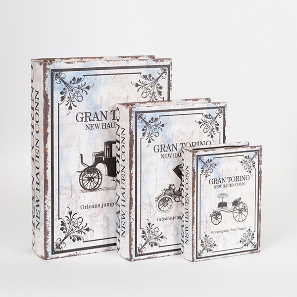 Διακοσμητικό Κουτί Βιβλίο Σετ 3τμχ Ξύλινο Γκρι 32x23x7ε