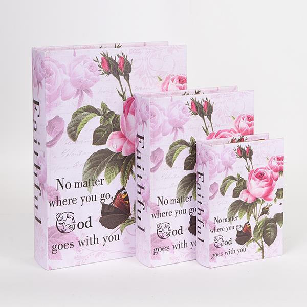 Διακοσμητικό Κουτί Βιβλίο Σετ 3τμχ Ξύλινο Ροζ 32x23x7εκ