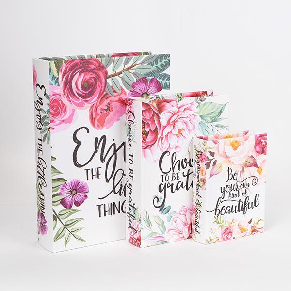 Διακοσμητικό Κουτί Βιβλίο Σετ 3τμχ Ξύλινο Κόκκινο 32x23