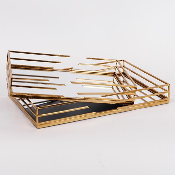 Διακοσμητικά Επιτραπέζια 24home - ΣΗΜΑΝΤΙΚΟ: Σε περίπτωση διαφοράς τιμής από το κατάστημα ισχύει παντα και μόνο η τιμή του καταστήματος Δίσκος Σετ 2τμχ Μεταλλικός Με Καθρέπτη Χρυσός 35x25x5εκ