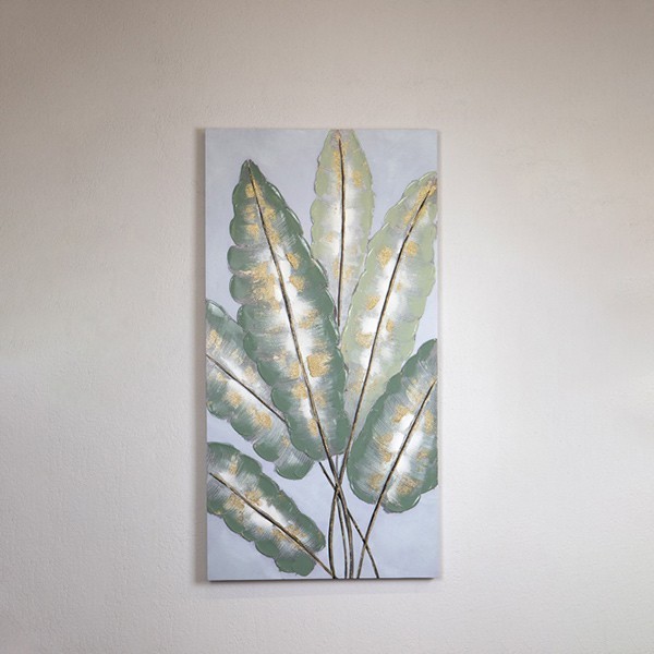 Πίνακας Καμβάς Φύλλα Πράσινο-Χρυσό 60x2,8x120εκ. ESTHET