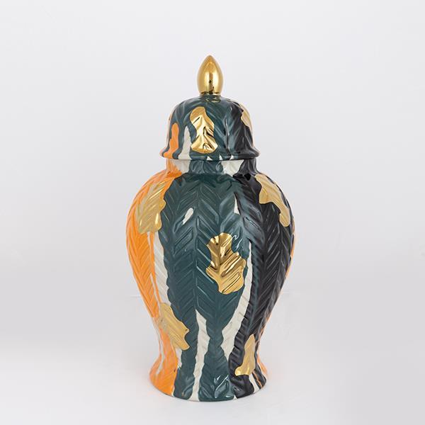 Βάζο Με Καπάκι Κεραμικό Terracotta-Χρυσό-Σκούρο Πράσινο 23x44,5εκ. ESTHETI 752-20339 (Υλικό: Κεραμικό, Χρώμα: Πράσινο ) - ESTHETI - 752-20339