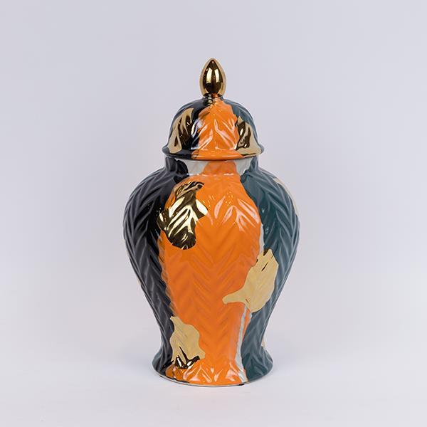 Διακοσμητικά Επιτραπέζια 24home - ΣΗΜΑΝΤΙΚΟ: Σε περίπτωση διαφοράς τιμής από το κατάστημα ισχύει παντα και μόνο η τιμή του καταστήματος Βάζο Με Καπάκι Κεραμικό Terracotta-Χρυσό-Σκούρο Πράσινο