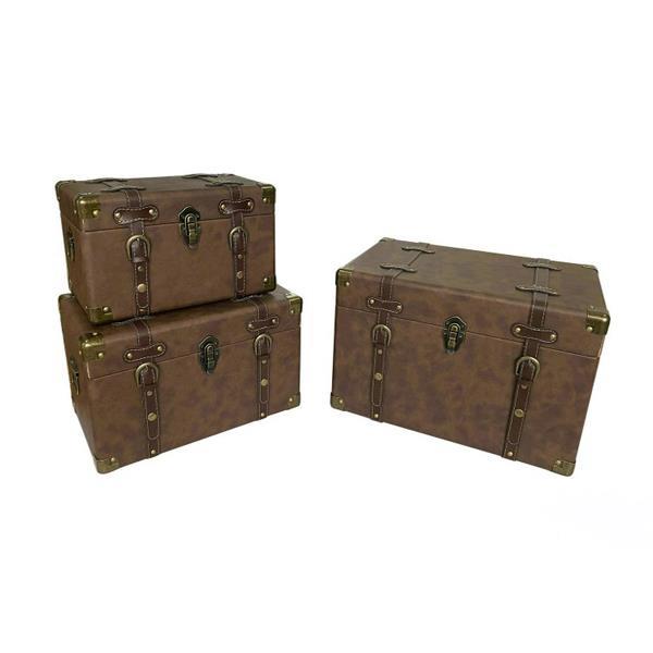 ESTHETI - ΣΗΜΑΝΤΙΚΟ: Σε περίπτωση διαφοράς τιμής από το κατάστημα ισχύει παντα και μόνο η τιμή του καταστήματος Μπαούλο Σετ 3τμχ Ξύλινο-Pu Καφέ 43x30x30εκ.-40x25x25εκ.