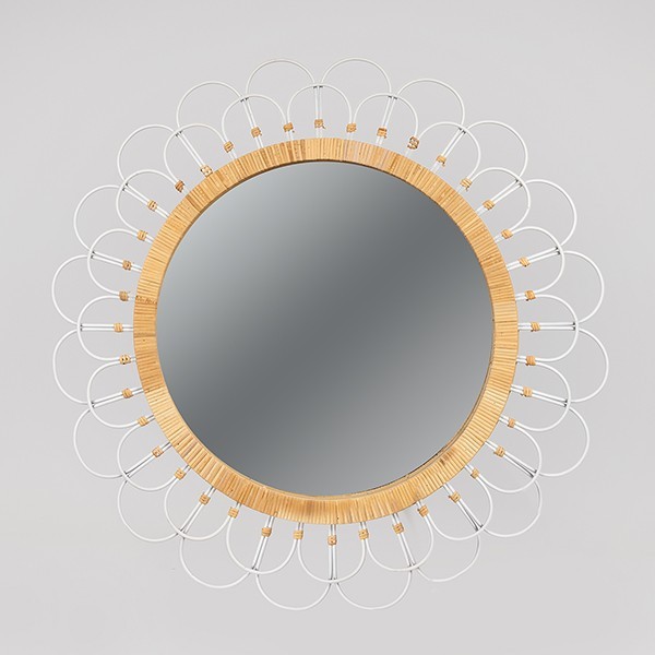 Καθρέπτης Τοίχου Μεταλλικός-Ξύλινος Natural-Λευκό 92x3,