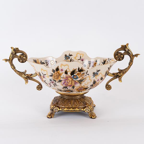 Διακοσμητικό Μπωλ Με Πόδι Πορσελάνης-Polyresin Λευκό-Χρ