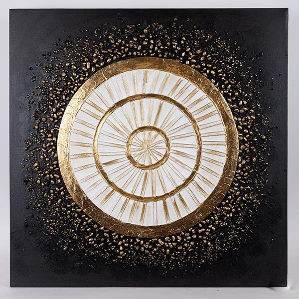 Πίνακας Καμβάς Κύκλος Χρυσός-Μαύρος-Λευκός 80x3x80εκ. E