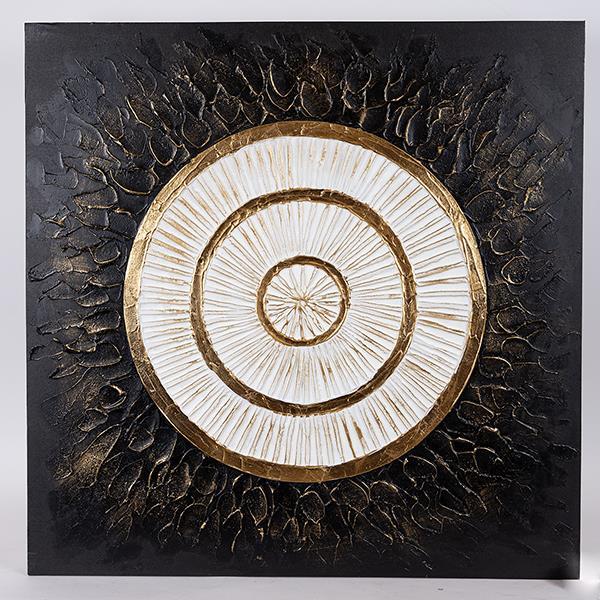 Πίνακας Καμβάς Κύκλος Χρυσός-Μαύρος-Λευκός 80x3x80εκ. E