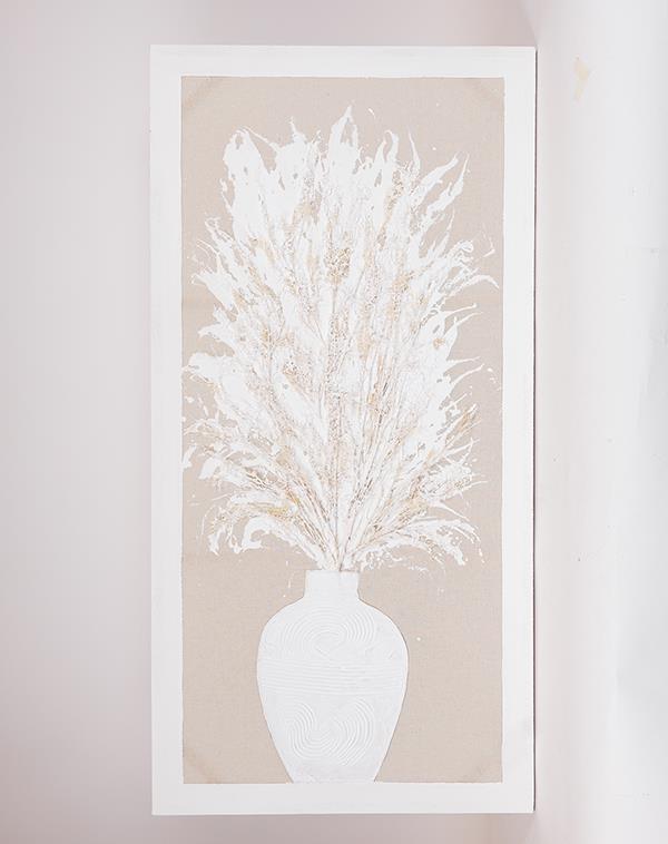 Πίνακας Καμβάς Βάζο Με Στάχυα Μπεζ-Λευκός 62x4,5x122εκ.