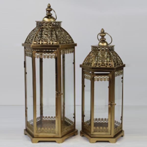 Φανάρι Σετ 2τμχ Μεταλλικό Μπρονζέ 20,5x18x46εκ.-25,5x22