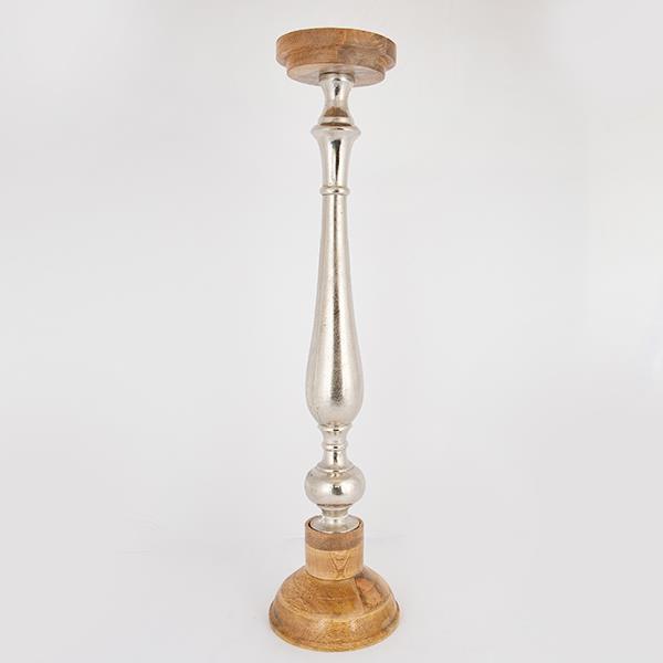 Κηροπήγιο Ξύλινο-Μεταλλικό Ασημί-Natural 17x74εκ. ESTHE