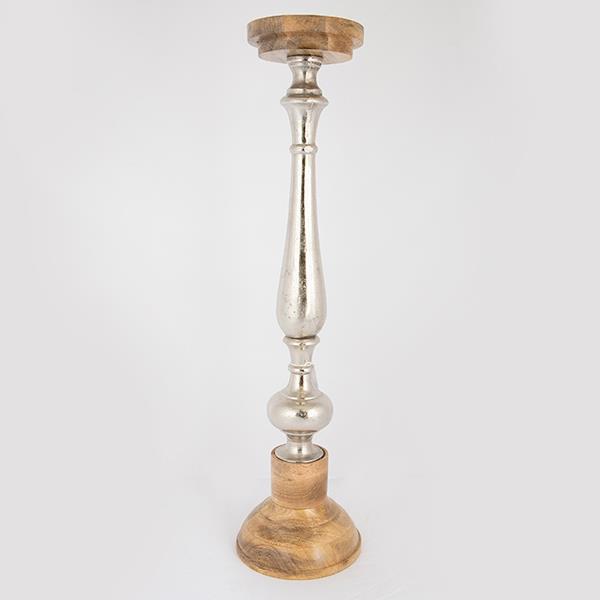 ESTHETI - ΣΗΜΑΝΤΙΚΟ: Σε περίπτωση διαφοράς τιμής από το κατάστημα ισχύει παντα και μόνο η τιμή του καταστήματος Κηροπήγιο Ξύλινο-Μεταλλικό Ασημί-Natural 17x64εκ. ESTHE