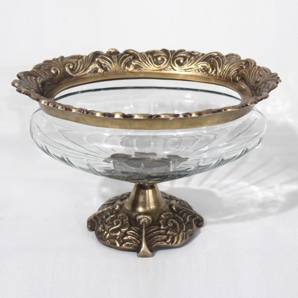 Διακοσμητικό Μπωλ Με Πόδι Γυάλινο-Μεταλλικό Αντικέ Χρυσ