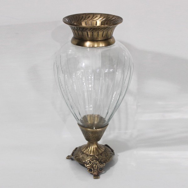 Διακοσμητικά Επιτραπέζια 24home - ΣΗΜΑΝΤΙΚΟ: Σε περίπτωση διαφοράς τιμής από το κατάστημα ισχύει παντα και μόνο η τιμή του καταστήματος Βάζο Γυάλινο-Μεταλλικό Αντικέ Χρυσό-Διάφανο 17x33εκ. ES