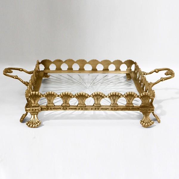 Διακοσμητικά και αξεσουαρ κουζίνας 24home - ΣΗΜΑΝΤΙΚΟ: Σε περίπτωση διαφοράς τιμής από το κατάστημα ισχύει παντα και μόνο η τιμή του καταστήματος Δίσκος Σερβιρίσματος Μεταλλικός-Γυάλινος Αντικέ Χρυσό-Δ