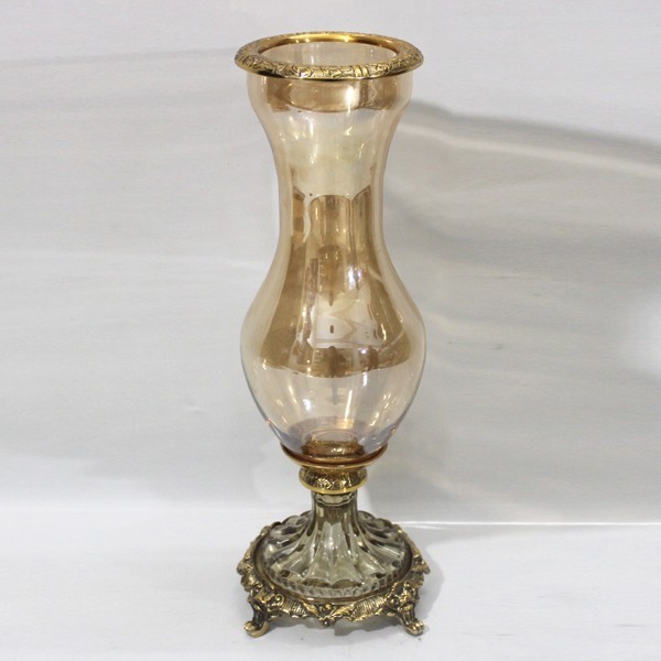 Βάζο Γυάλινο-Μεταλλικό Αντικέ Χρυσό-Μελί 13x36εκ. ESTHETI 819-00427 (Υλικό: Μεταλλικό, Χρώμα: Χρυσό ) - ESTHETI - 819-00427