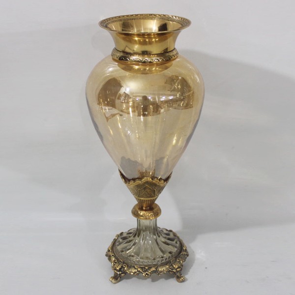 Διακοσμητικά Επιτραπέζια 24home - ΣΗΜΑΝΤΙΚΟ: Σε περίπτωση διαφοράς τιμής από το κατάστημα ισχύει παντα και μόνο η τιμή του καταστήματος Βάζο Γυάλινο-Μεταλλικό Αντικέ Χρυσό-Μελί 17x38εκ. ESTHE