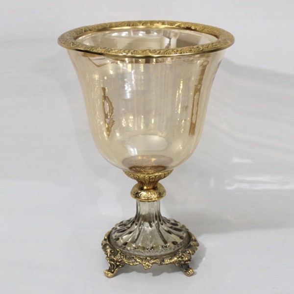 Διακοσμητικό Μπωλ Με Πόδι Γυάλινο-Μεταλλικό Αντικέ Χρυσ