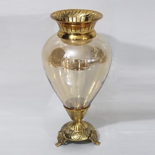 Βάζο Γυάλινο-Μεταλλικό Αντικέ Χρυσό-Μελί 17x33εκ. ESTHE