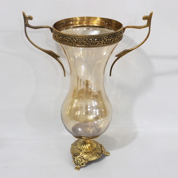 ESTHETI - ΣΗΜΑΝΤΙΚΟ: Σε περίπτωση διαφοράς τιμής από το κατάστημα ισχύει παντα και μόνο η τιμή του καταστήματος Βάζο Γυάλινο-Μεταλλικό Αντικέ Χρυσό-Μελί 27x16x38εκ. ES