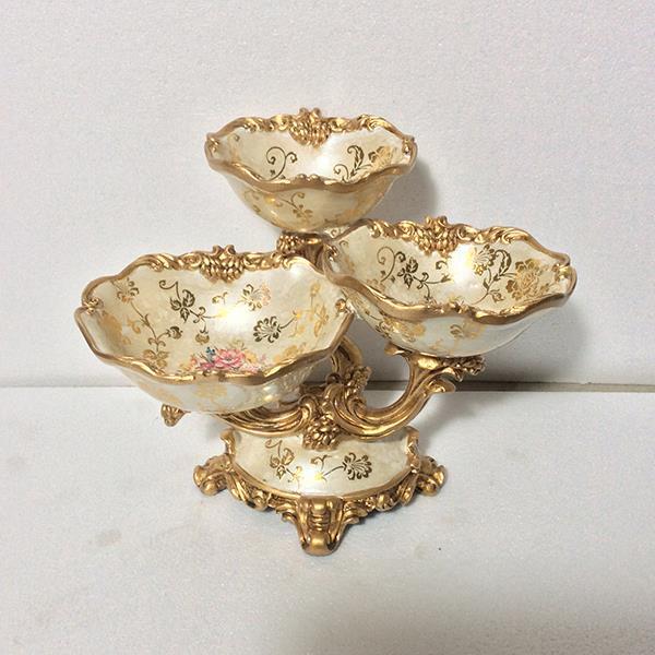 Διακοσμητικά Επιτραπέζια 24home - ΣΗΜΑΝΤΙΚΟ: Σε περίπτωση διαφοράς τιμής από το κατάστημα ισχύει παντα και μόνο η τιμή του καταστήματος Διακοσμητικό Μπωλ 3 Θέσεων Πορσελάνης-Polyresin Μπεζ-Χρ