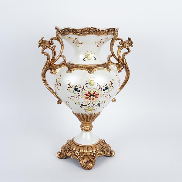 Βάζο Πορσελάνης-Polyresin Λευκό-Χρυσό 31x19x45εκ. ESTHE