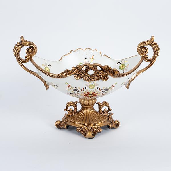 Διακοσμητικό Μπωλ Με Πόδι Πορσελάνης-Polyresin Λευκό-Χρ