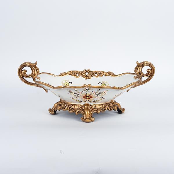 Διακοσμητικό Μπωλ Με Πόδι Πορσελάνης-Polyresin Λευκό-Χρ