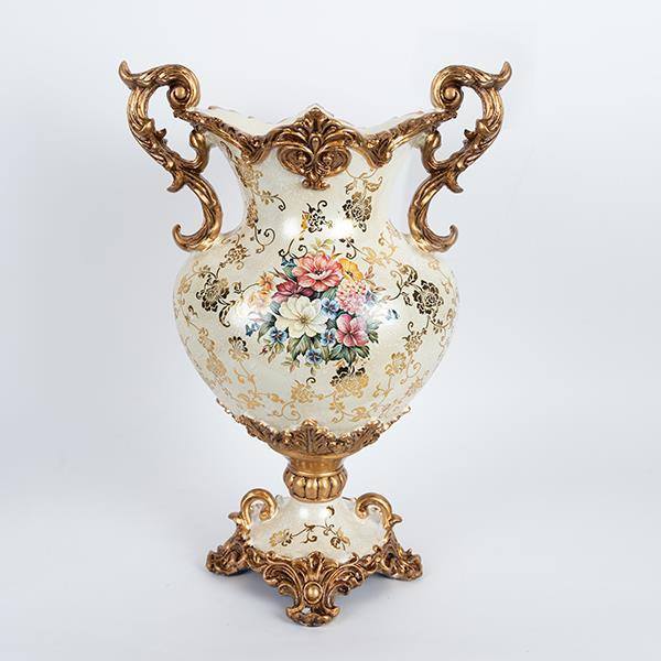 Βάζο Πορσελάνης-Polyresin Λευκό-Χρυσό Με Λουλούδια 34x2