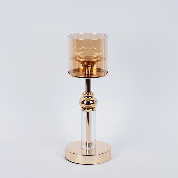 Κηροπήγιο Γυάλινο-Μεταλλικό Χρυσό-Μελί 12x37εκ. ESTHETI 752-24091 (Υλικό: Μεταλλικό, Χρώμα: Χρυσό ) - ESTHETI - 752-24091