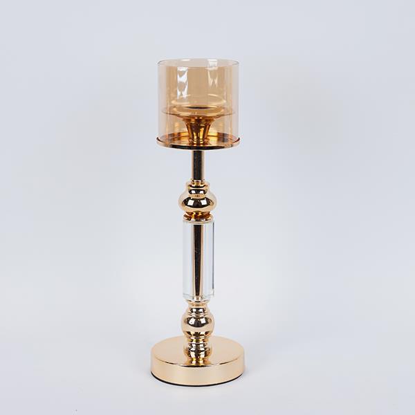 Κηροπήγιο Γυάλινο-Μεταλλικό Χρυσό-Μελί 12x44εκ. ESTHETI 752-24092 (Υλικό: Μεταλλικό, Χρώμα: Χρυσό ) - ESTHETI - 752-24092