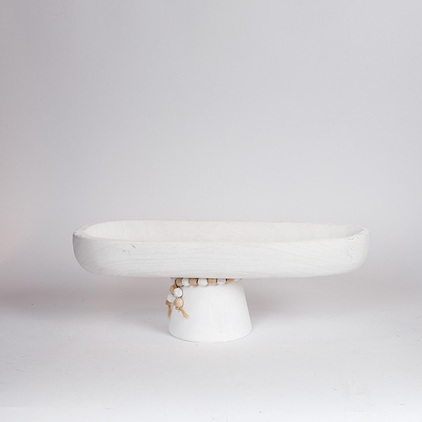 Διακοσμητική Πιατέλα Ξύλινη Λευκή 40x15x14εκ. ESTHETI 819-00688 (Υλικό: Ξύλο, Χρώμα: Λευκό) - ESTHETI - 819-00688