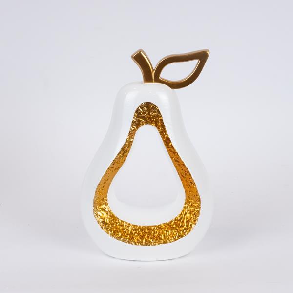 Διακοσμητικό Αχλάδι Polyresin Λευκό-Χρυσό 16,8x8,5x24,8