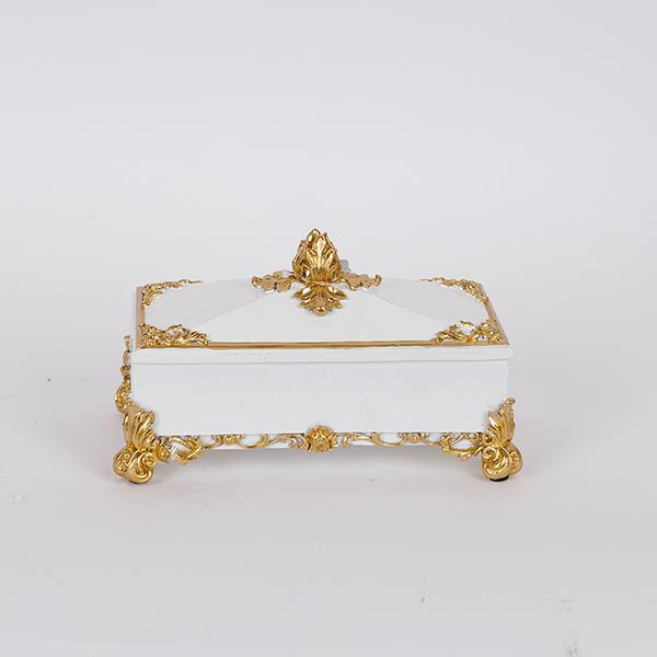 Διακοσμητικό Κουτί Με Καπάκι Polyresin Λευκό-Χρυσό 21,8