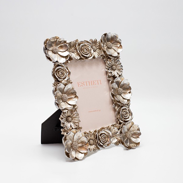 Κορνίζα Polyresin Με Λουλούδια Ασημί 10x15εκ. ESTHETI 8