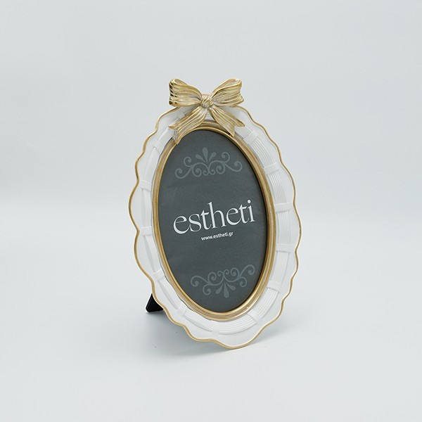 Διακοσμητικά Επιτραπέζια 24home - ΣΗΜΑΝΤΙΚΟ: Σε περίπτωση διαφοράς τιμής από το κατάστημα ισχύει παντα και μόνο η τιμή του καταστήματος Κορνίζα Polyresin Με Φιόγκο Λευκή-Χρυσή 13x18εκ. ESTHET