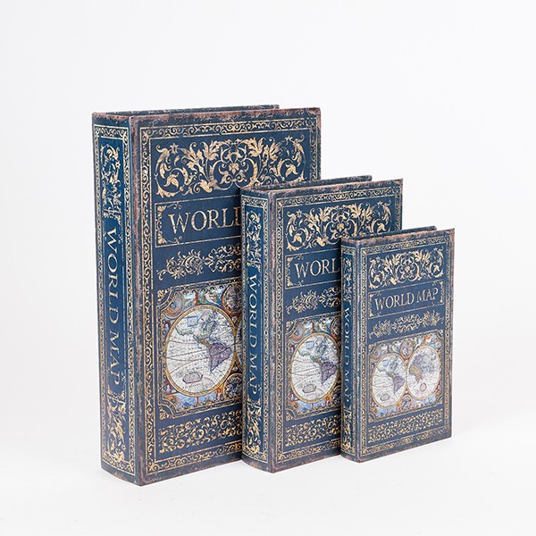 Διακοσμητικά Επιτραπέζια 24home - ΣΗΜΑΝΤΙΚΟ: Σε περίπτωση διαφοράς τιμής από το κατάστημα ισχύει παντα και μόνο η τιμή του καταστήματος Διακοσμητικό Κουτί Βιβλίο Σετ 3τμχ Ξύλινο Μπλε 22x7x33ε