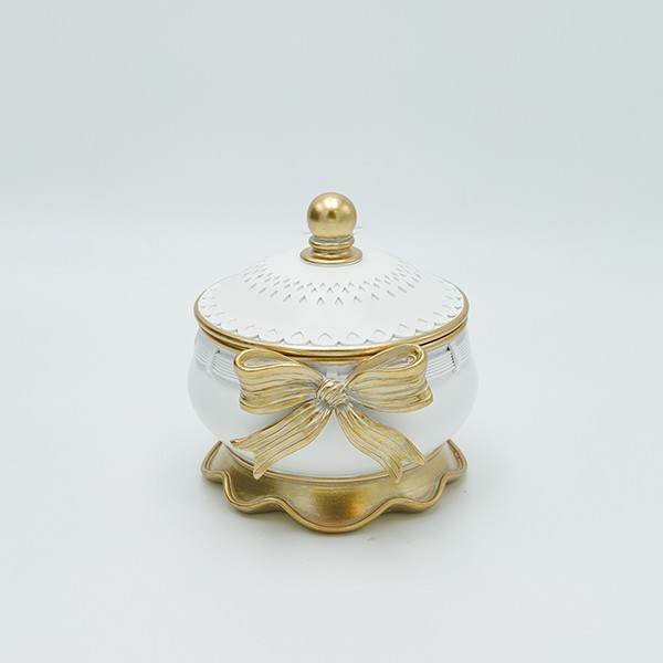 ESTHETI Μπιζουτιέρα Polyresin Αντικέ Με Φιόγκο Λευκή-Χρυσή 13,5x12,5x12,5εκ. ESTHETI 819-00559 (Υλικό: Polyresin, Χρώμα: Λευκό) - ESTHETI - 819-00559