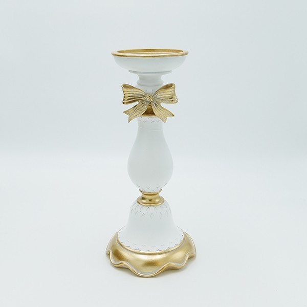 Κηροπήγιο Polyresin Με Φιόγκο Λευκό-Χρυσό 11,8x26,5εκ. 