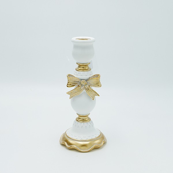 Κηροπήγιο Polyresin Με Φιόγκο Λευκό-Χρυσό 9,3x21εκ. ESTHETI 819-00561 (Υλικό: Polyresin, Χρώμα: Λευκό) - ESTHETI - 819-00561