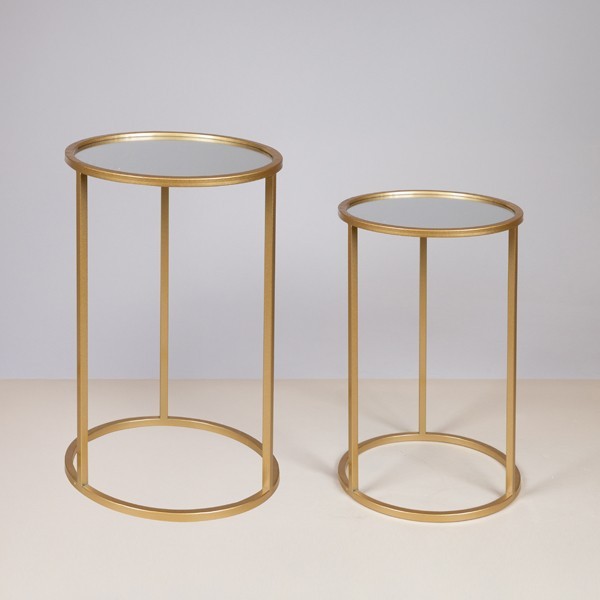 Τραπεζάκι Βοηθητικό Σετ 2τμχ Μεταλλικό Με Γυαλί Χρυσό 3
