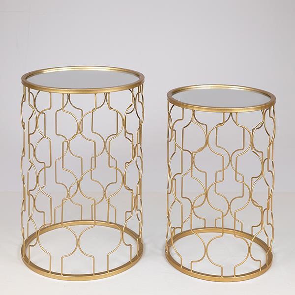Τραπεζάκι Βοηθητικό Σετ 2τμχ Μεταλλικό Με Γυαλί Χρυσό 3
