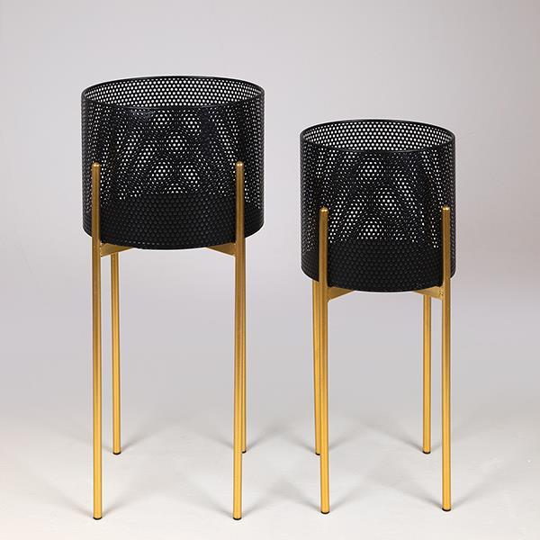 Γλάστρες - Ζαρντινιέρες 24home - ΣΗΜΑΝΤΙΚΟ: Σε περίπτωση διαφοράς τιμής από το κατάστημα ισχύει παντα και μόνο η τιμή του καταστήματος Κασπώ Σετ 2τμχ Μεταλλικό Μαύρο-Χρυσό 29x60εκ./25x54εκ.