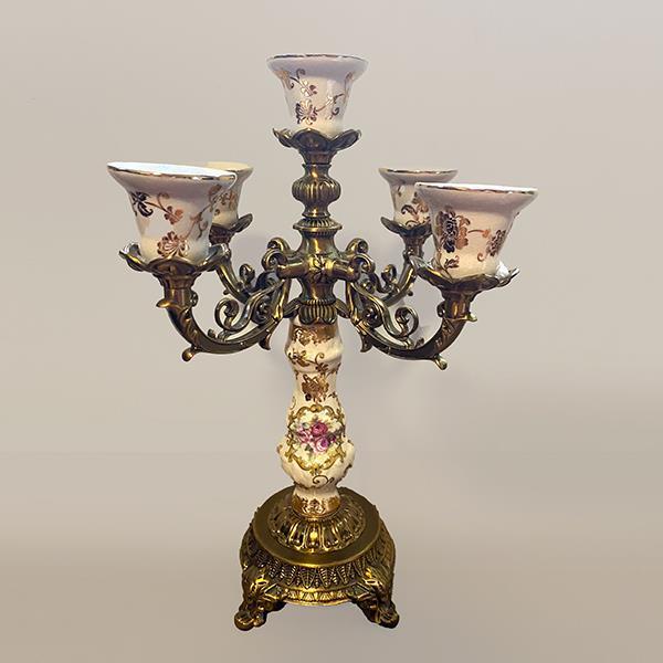 Κηροπήγιο Πορσελάνης-Polyresin Μπεζ-Χρυσό Με Λουλούδια 