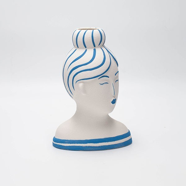 Βάζο Πορσελάνης Πρόσωπο Λευκό-Γαλάζιο 13,2x9x19εκ. ESTHETI 819-00206 (Υλικό: Πορσελάνη, Χρώμα: Λευκό) - ESTHETI - 819-00206